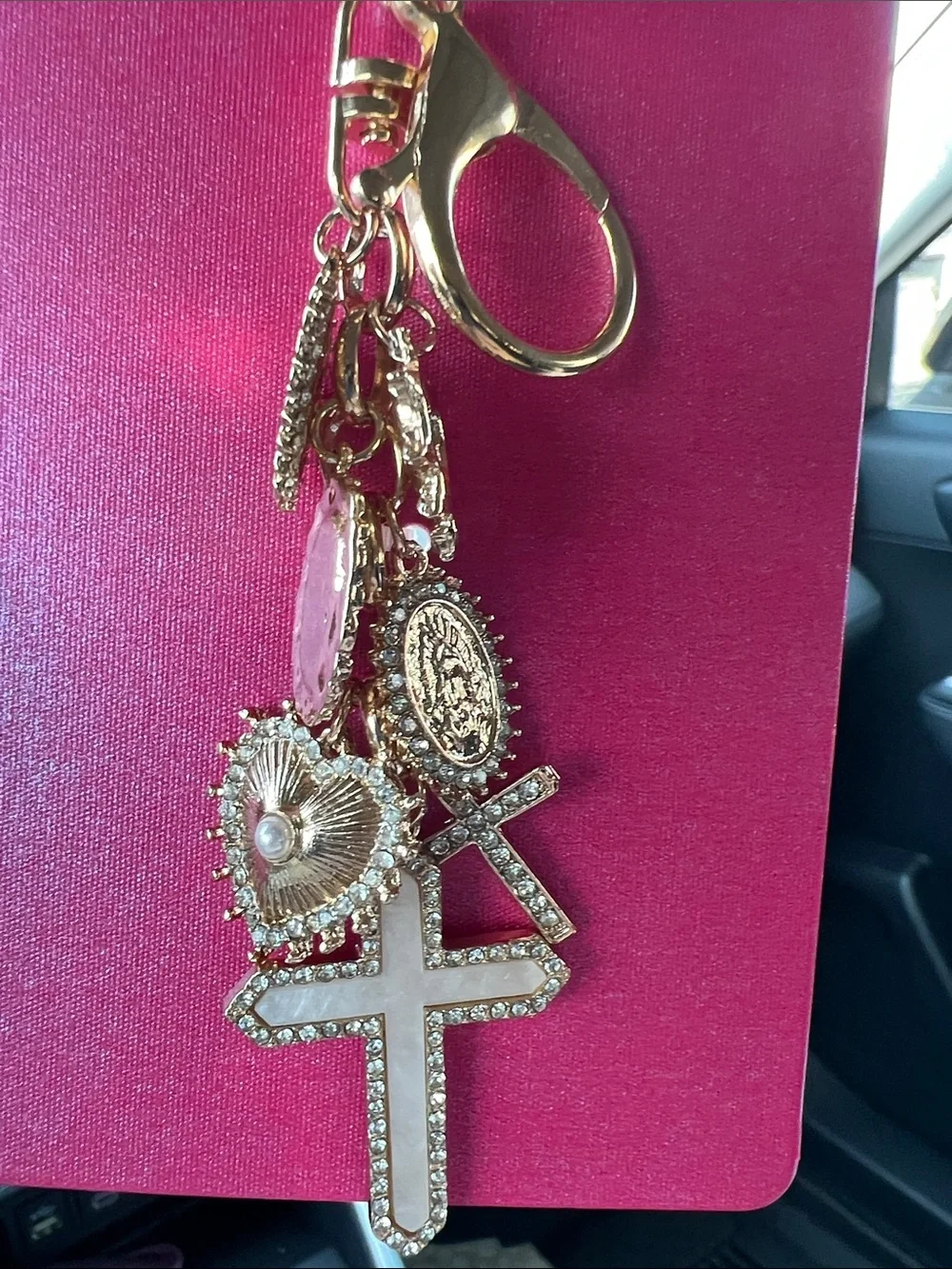 New Gold-Tone Charm Keychain with Pink Accents